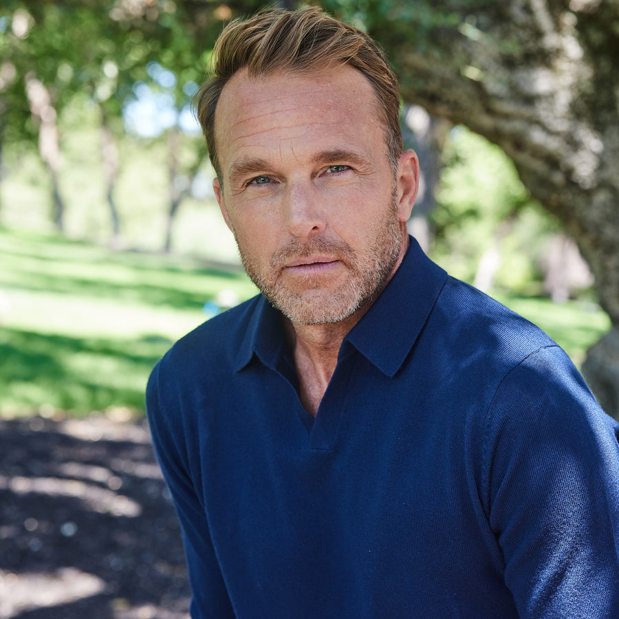 Bellagio Buttonless Long Sleeve Merino Polo Navy