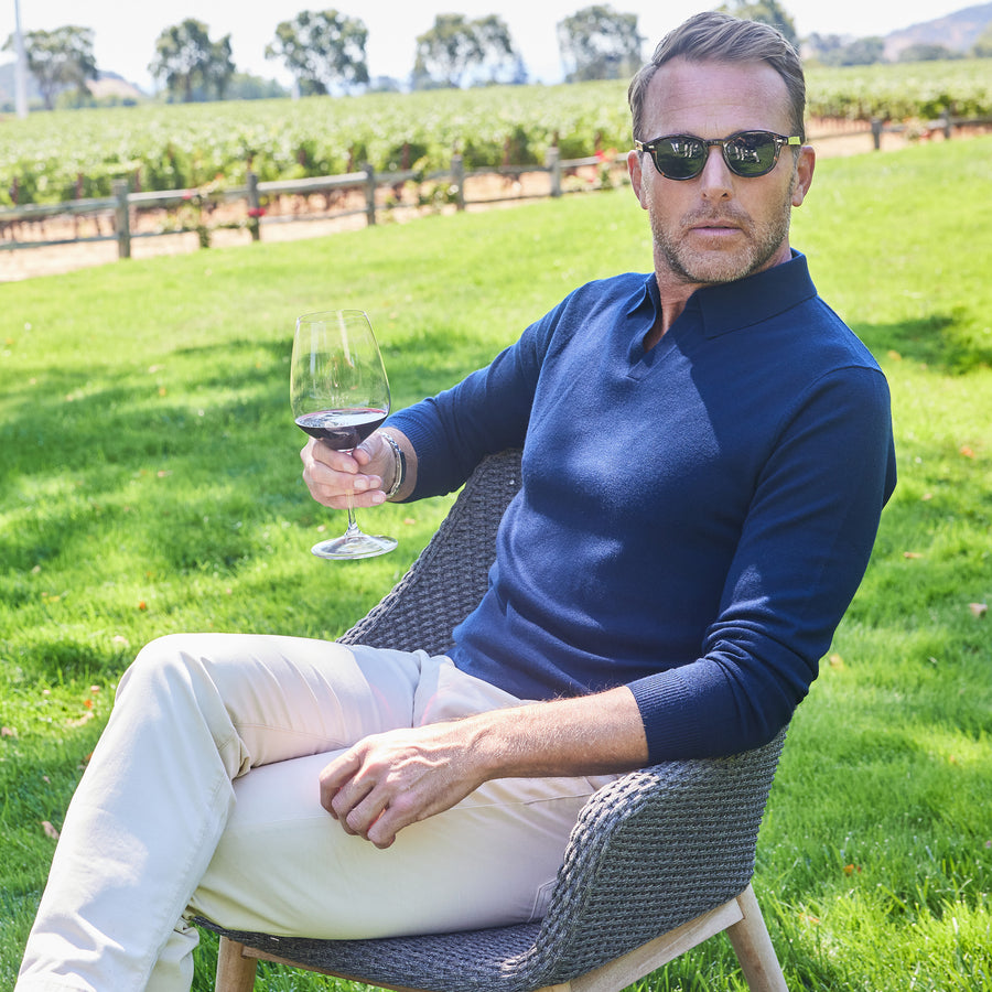 Bellagio Buttonless Long Sleeve Merino Polo Navy