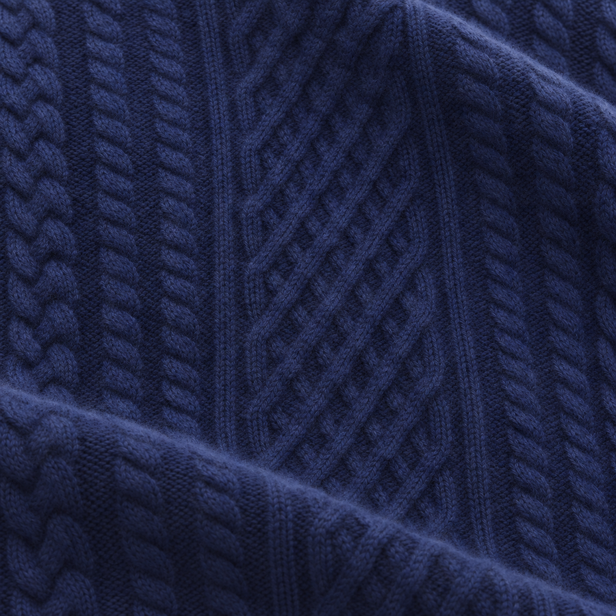 Napoli Cable Knit Quarter Zip Wool & Cashmere Sweater Navy
