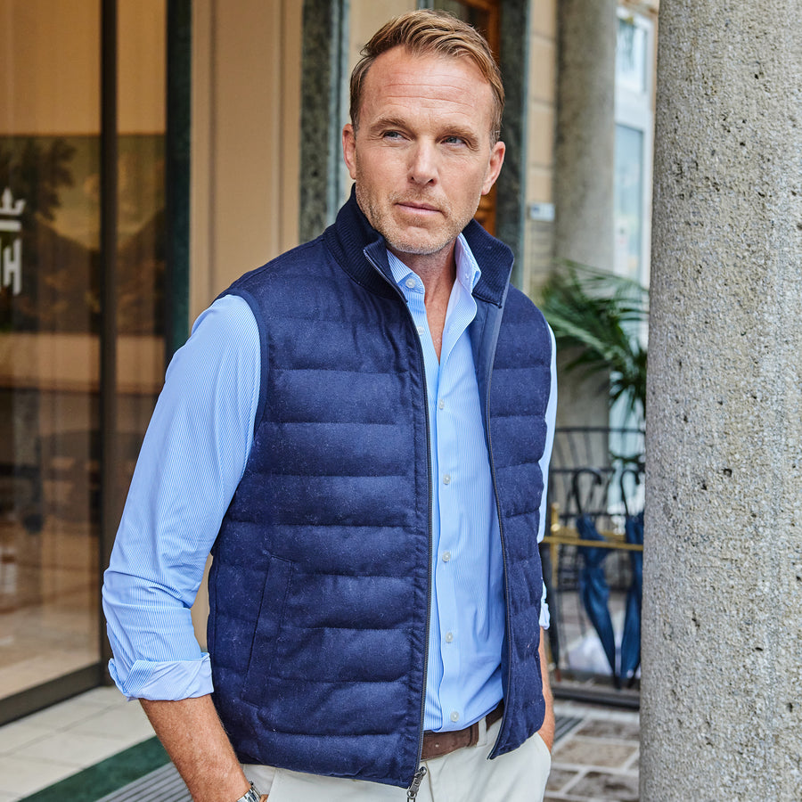Regent Reversible Quilted Wool Vest Navy