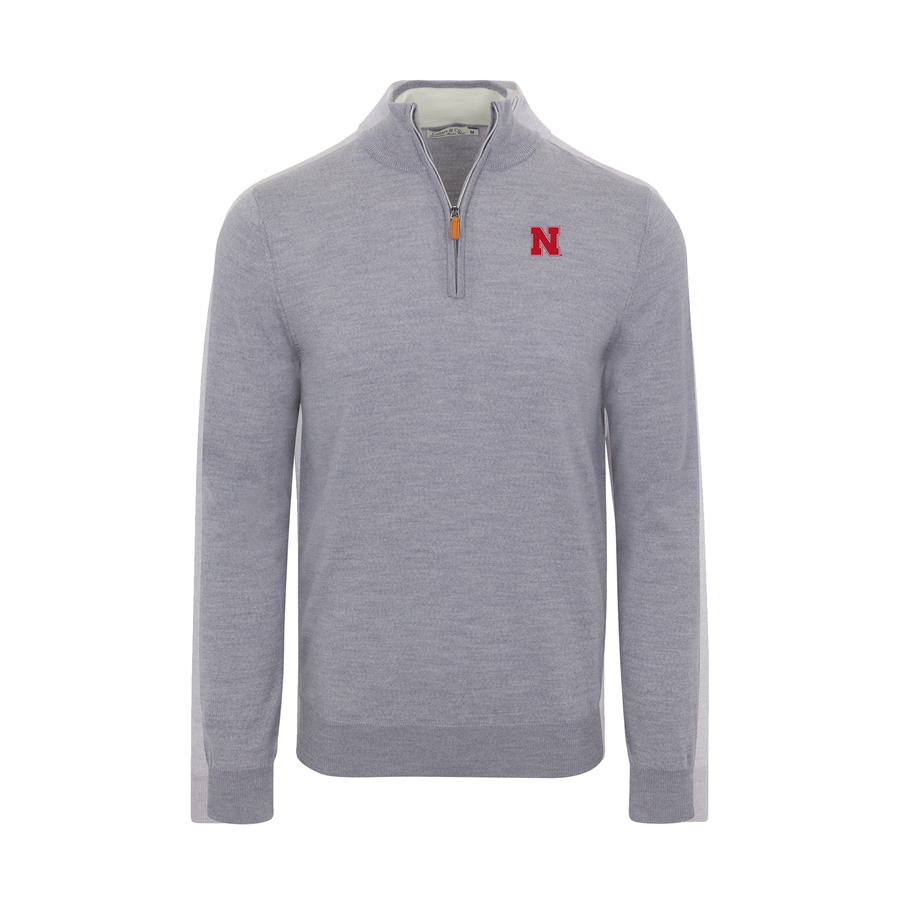 Nebraska Grey Melange Cashmere Touch Australian Merino Quarter Zip Sweater