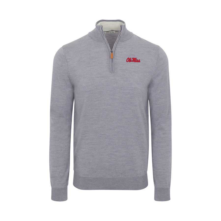 Ole Miss Grey Melange Cashmere Touch Australian Merino Quarter Zip Sweater