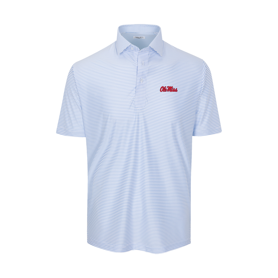 Ole Miss Featherweight Flex Polo Camden White with Blue Stripe