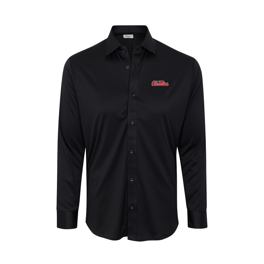 Ole Miss Quattro Flex Dress Shirt with Semi-Spread Collar Black