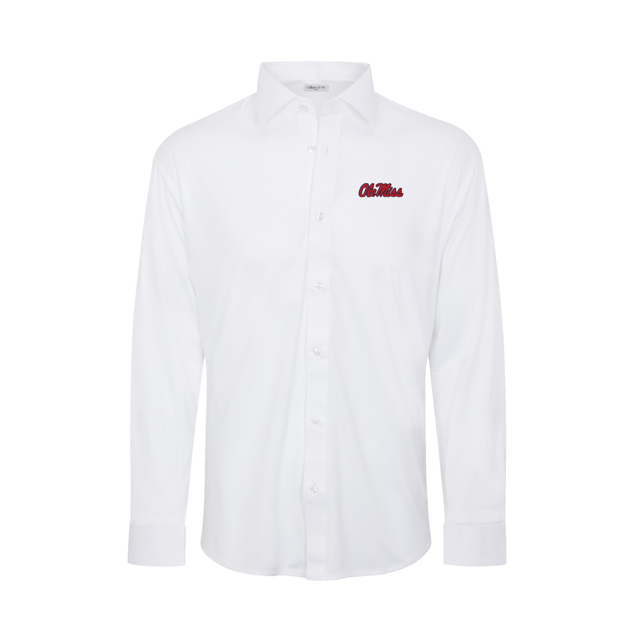 Ole Miss Quattro Flex Dress Shirt with Semi-Spread Collar White