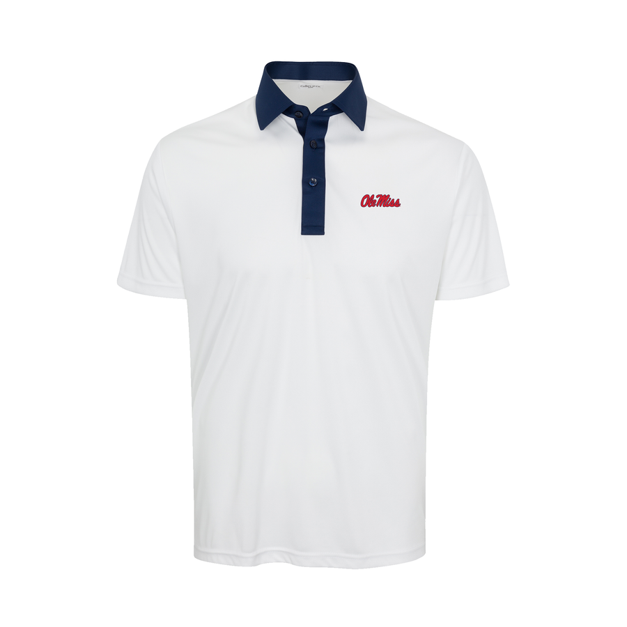 Ole Miss Semi-Spread Collar Polo Austin White with Navy Accent