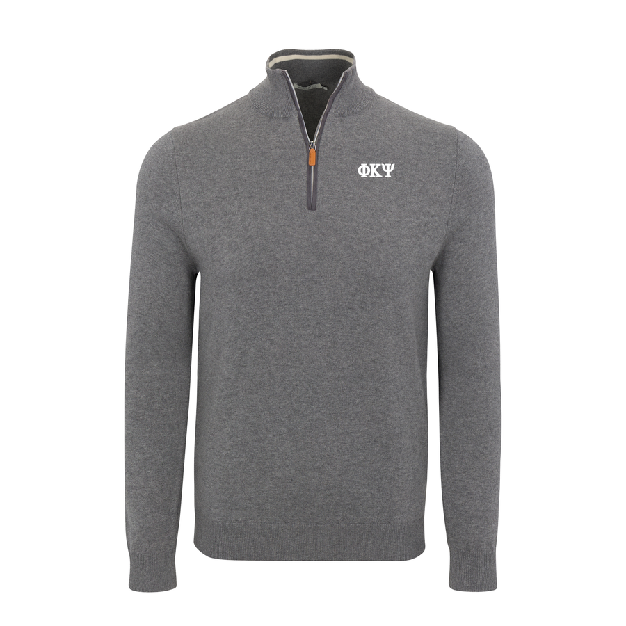 Phi Kappa Psi Grey with Grey Trim Luxury Touch Cotton and Cashmere Quarter Zip Sweater