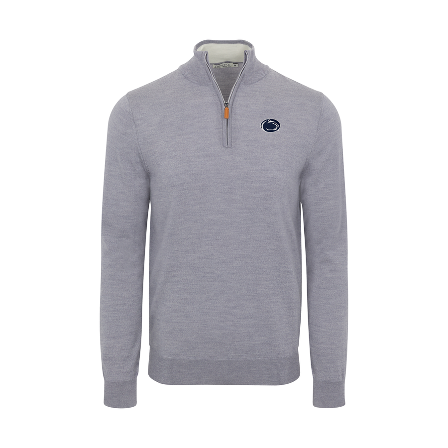 Penn State Grey Melange Cashmere Touch Australian Merino Quarter Zip Sweater