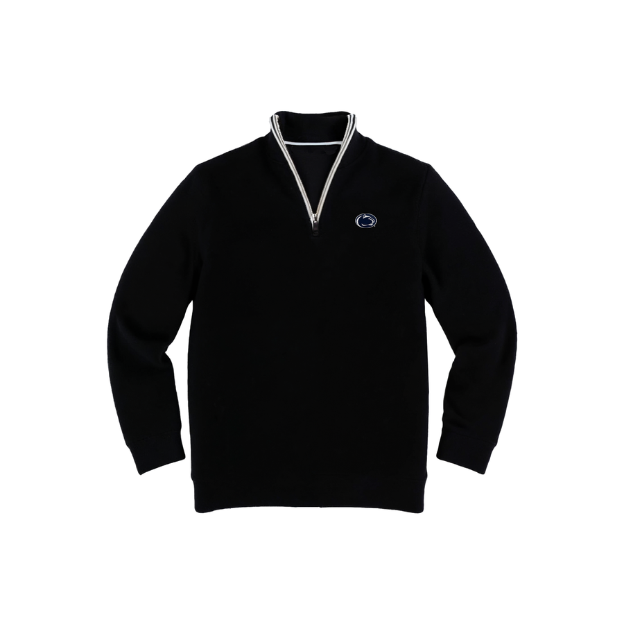 Penn State Black with White Trim Luxury Touch Cotton and Cashmere Quarter Zip Sweater