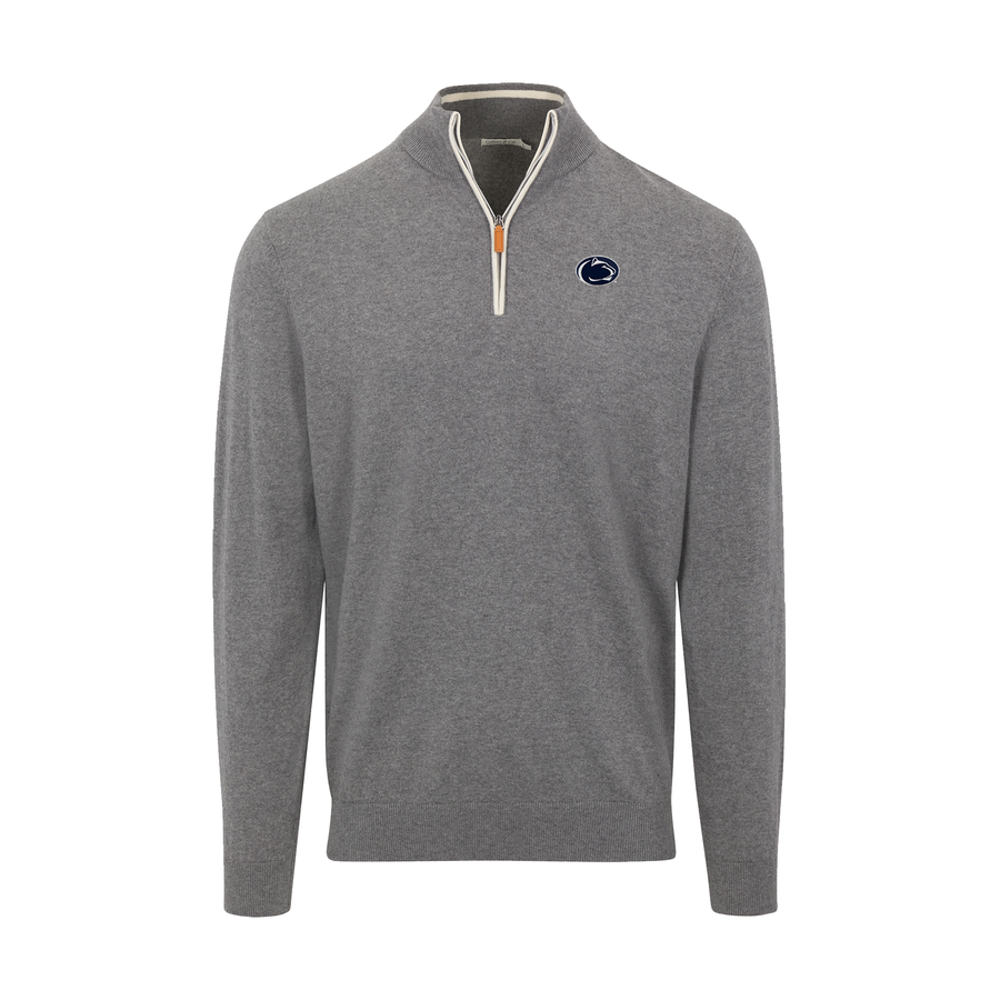 Penn State Grey with White Trim Luxury Touch Cotton and Cashmere Quarter Zip Sweater