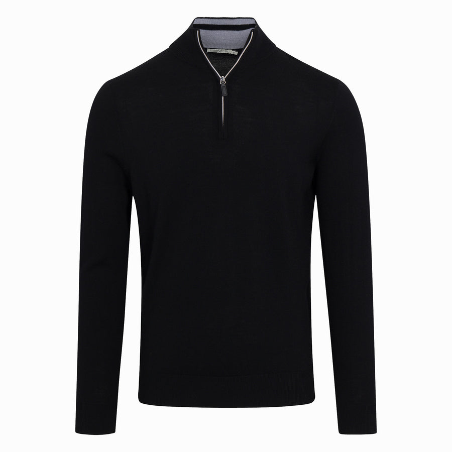 Black Cashmere Touch Australian Merino Quarter Zip Sweater
