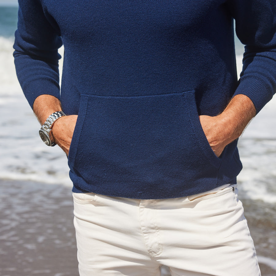 Napoli Wool Pique Pocket Quarter Zip Sweater Navy