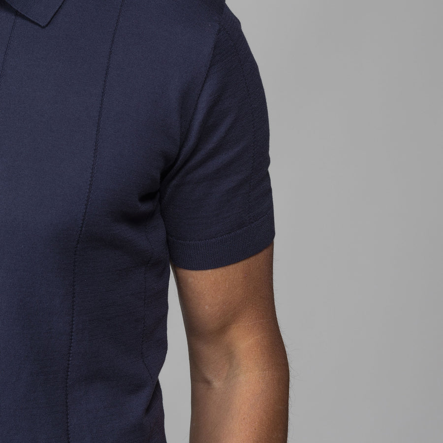 The Maranello Cotton & Silk Retro Stripe Polo Navy - Tailored Fit