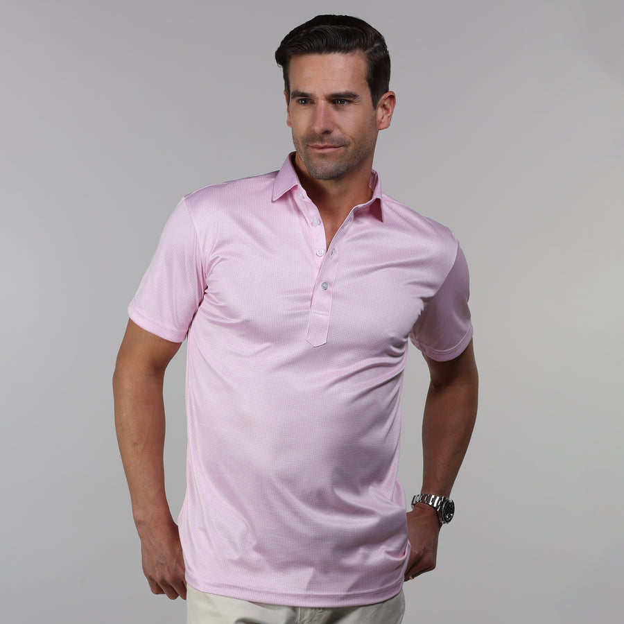 Semi-Spread Collar Polo Pink Houndstooth