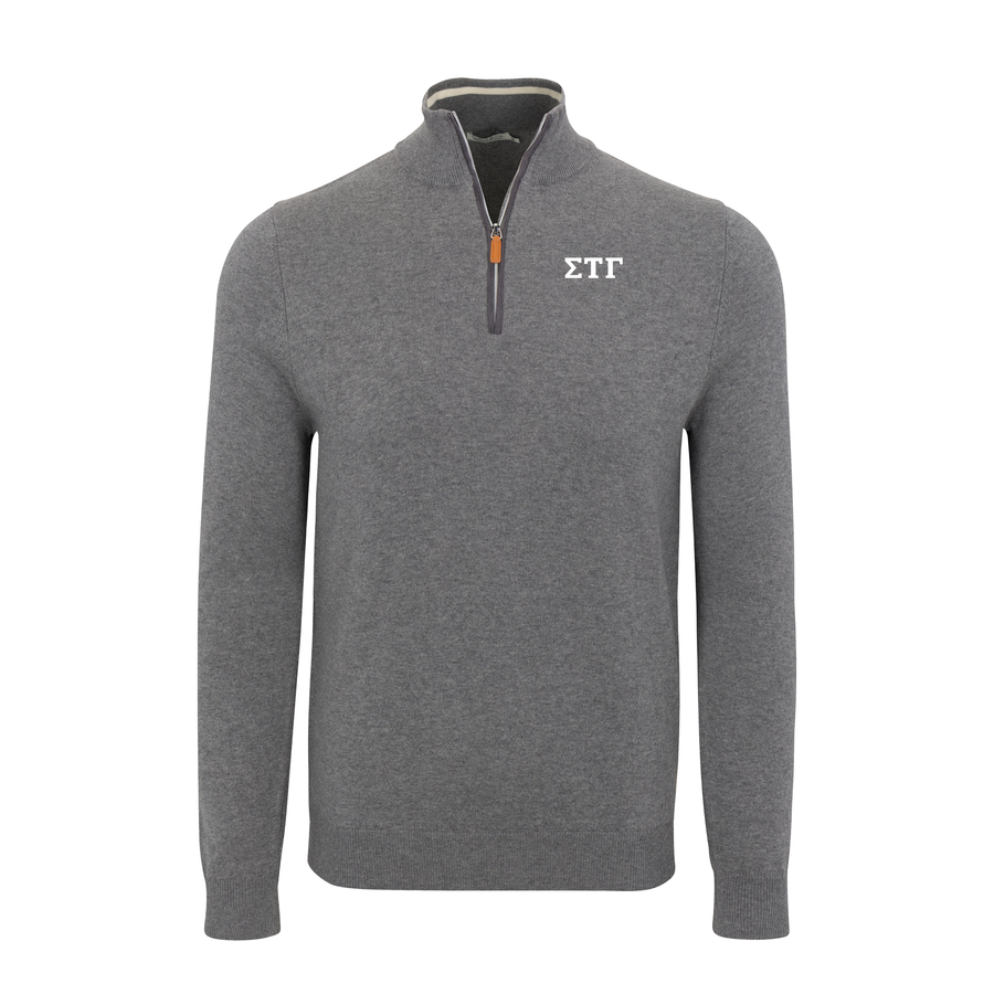 Sigma Tau Gamma Grey with Grey Trim Luxury Touch Cotton and Cashmere Quarter Zip Sweater