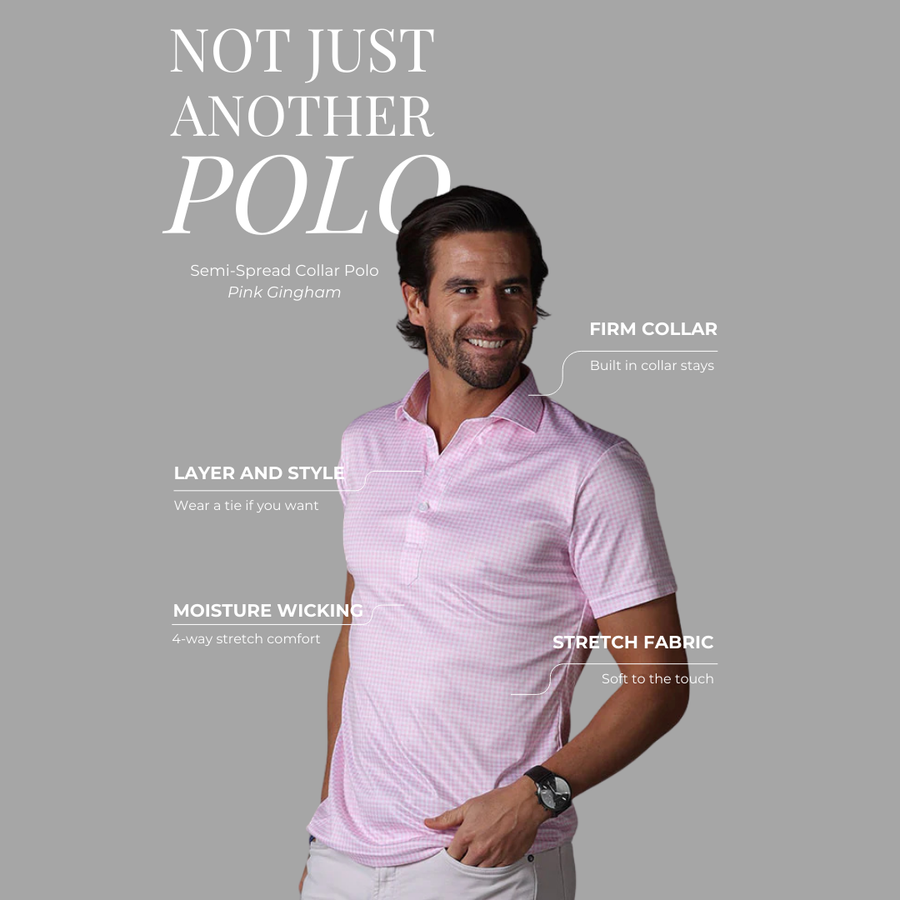 Semi-Spread Collar Polo Pink Gingham