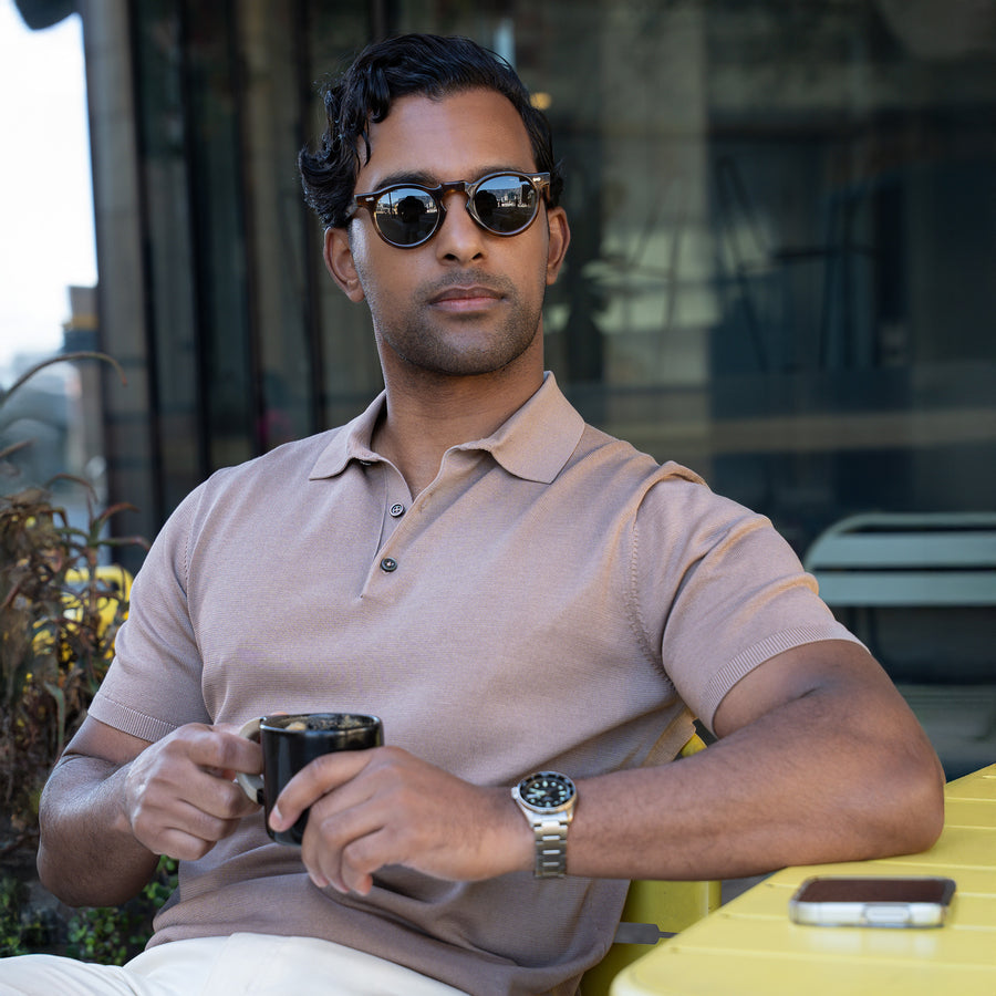 Maranello Mid-Weight Cotton & Silk Polo Taupe - 3-Button – Collars
