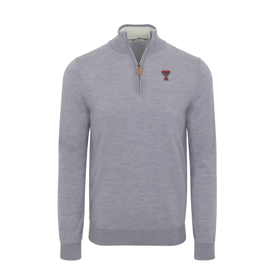 Texas Tech Grey Melange Cashmere Touch Australian Merino Quarter Zip Sweater