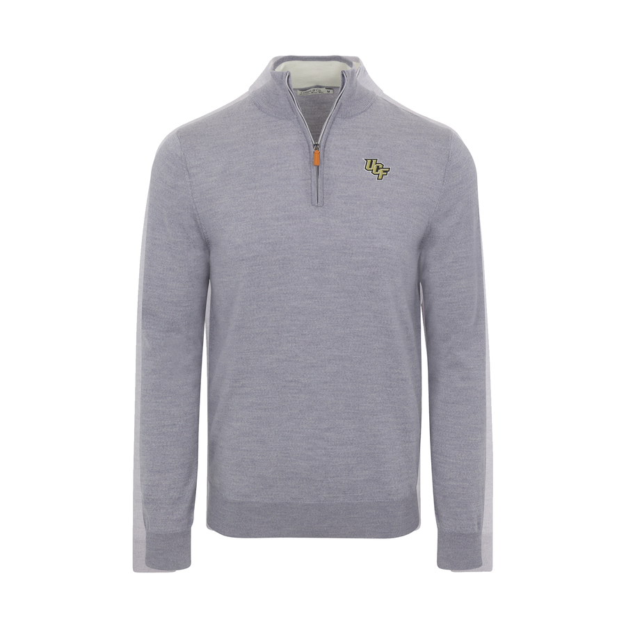 UCF Grey Melange Cashmere Touch Australian Merino Quarter Zip Sweater