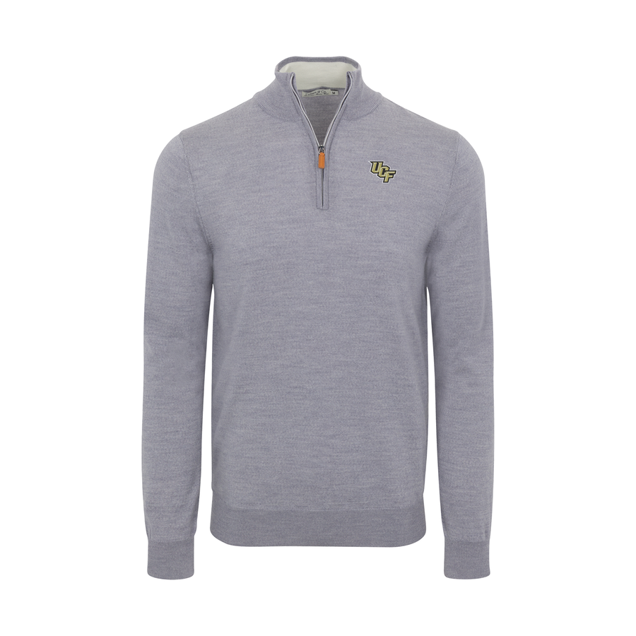 UCF Grey Melange Cashmere Touch Australian Merino Quarter Zip Sweater