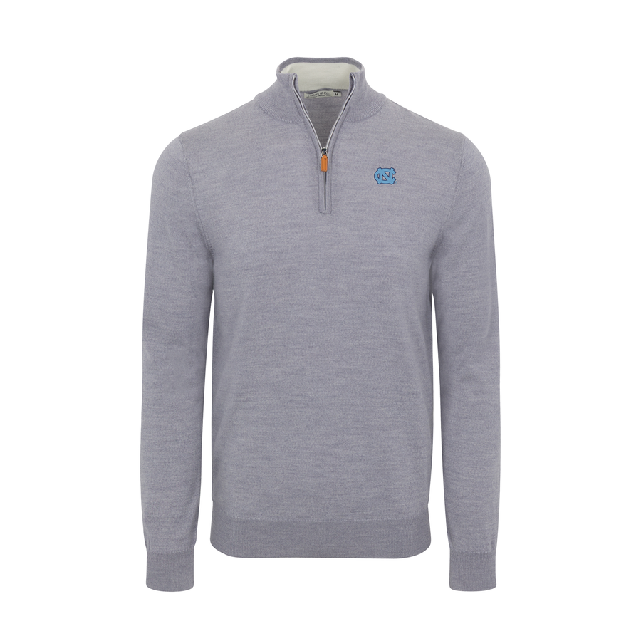 North Carolina Grey Melange Cashmere Touch Australian Merino Quarter Zip Sweater