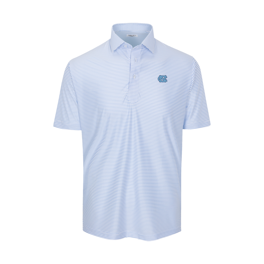 North Carolina Featherweight Flex Polo Camden White with Blue Stripe