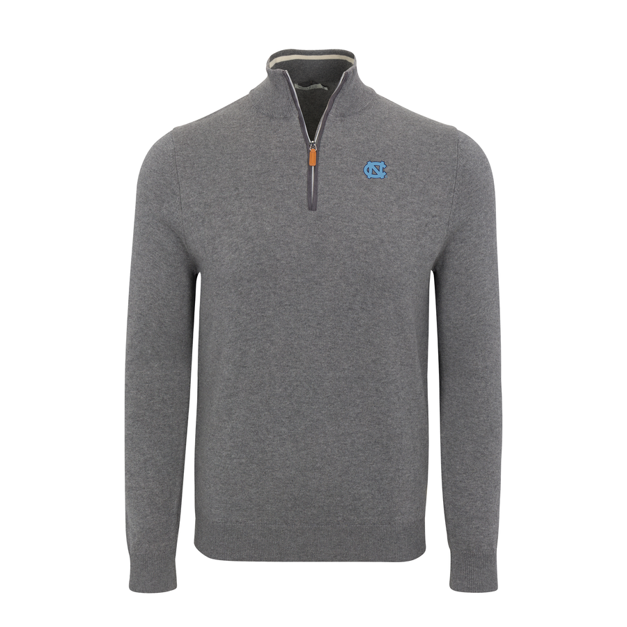 North Carolina Grey with Grey Trim Luxury Touch Cotton and Cashmere Quarter Zip Sweater