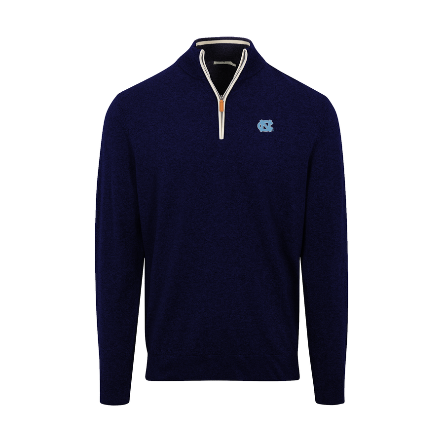 North Carolina Navy with White Trim Luxury Touch Cotton and Cashmere Quarter Zip Sweater