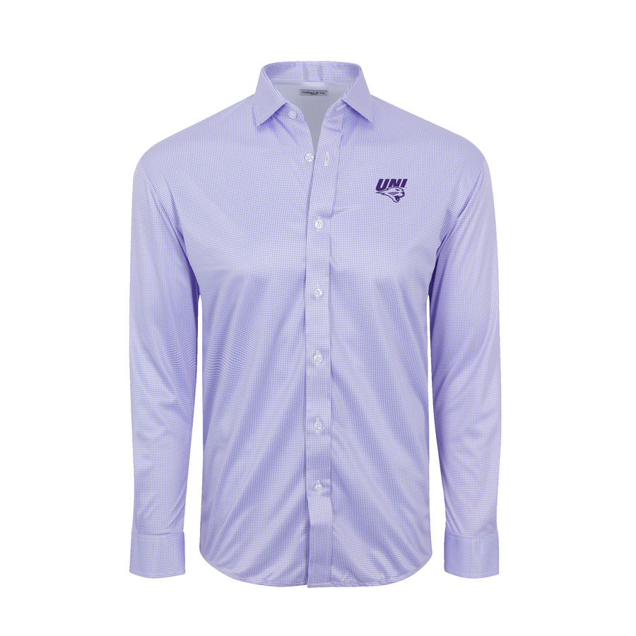 Northern Iowa Quattro Flex Dress Shirt with Semi-Spread Collar Lavender Houndstooth
