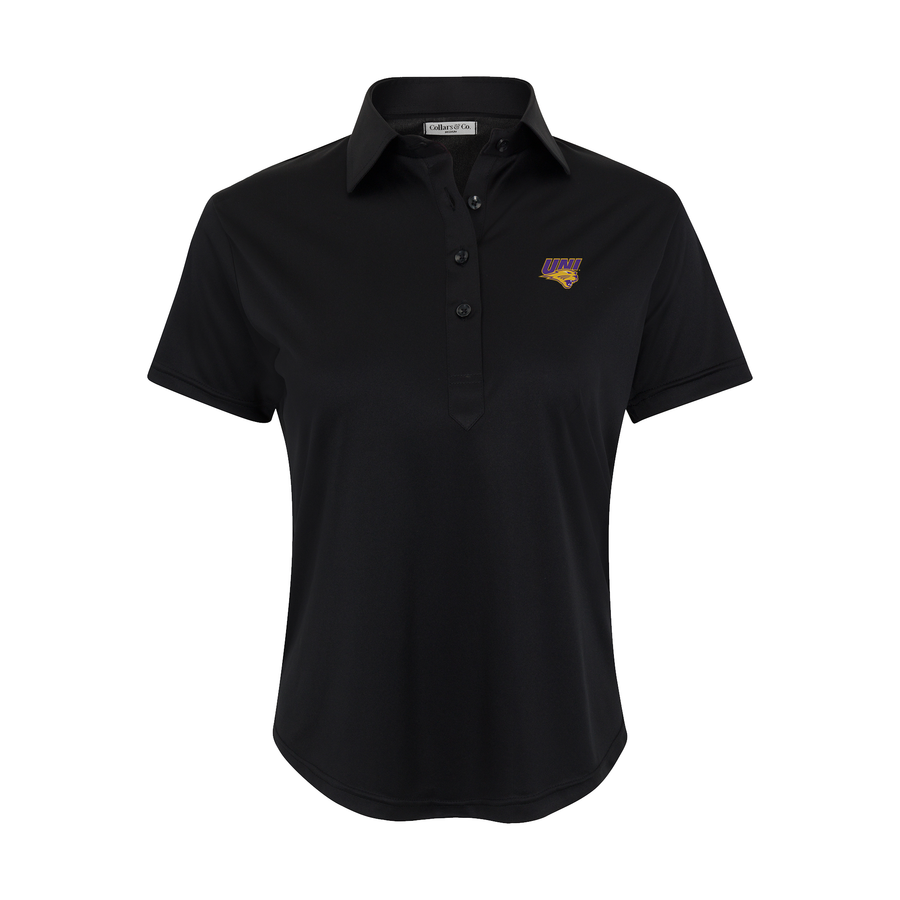 Northern Iowa Women's Cap Sleeve Semi Spread Polo Black