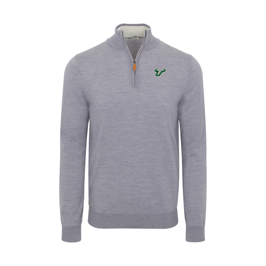 South Florida Grey Melange Cashmere Touch Australian Merino Quarter Zip Sweater