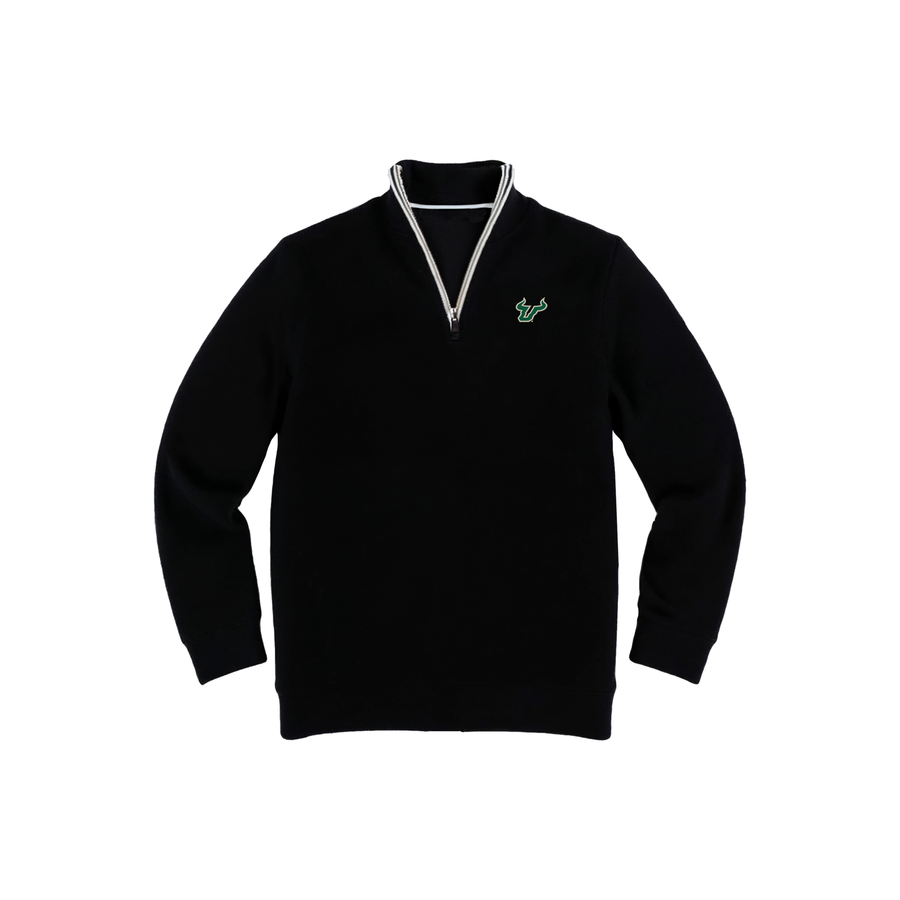 South Florida Black with White Trim Luxury Touch Cotton and Cashmere Quarter Zip Sweater