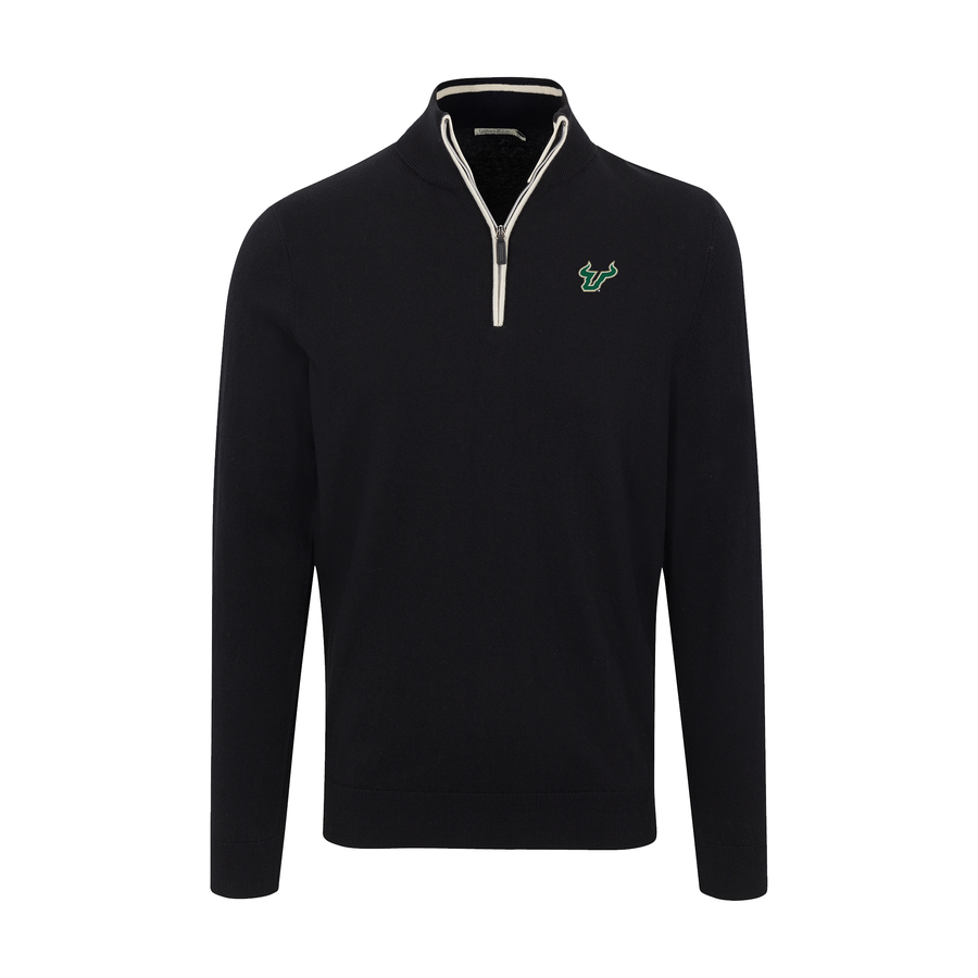 South Florida Black with White Trim Luxury Touch Cotton and Cashmere Quarter Zip Sweater