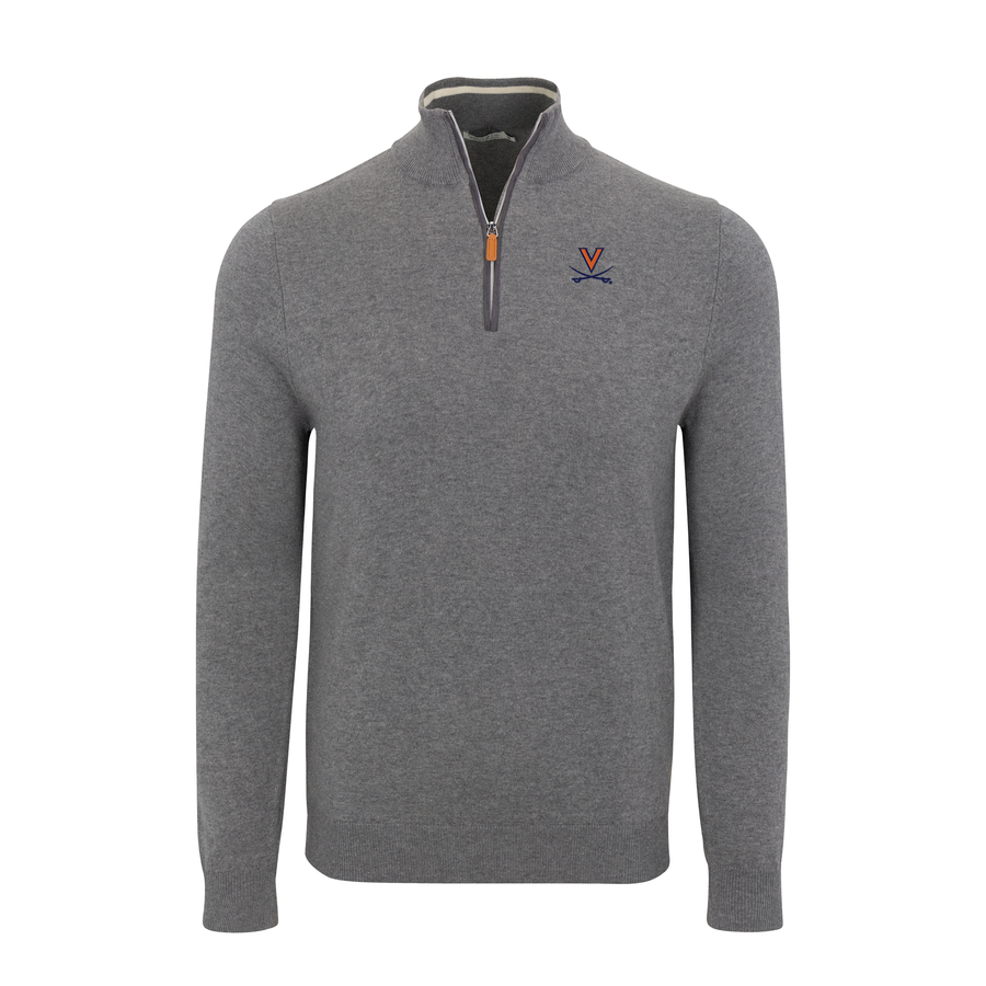 Virginia Grey with Grey Trim Luxury Touch Cotton and Cashmere Quarter Zip Sweater