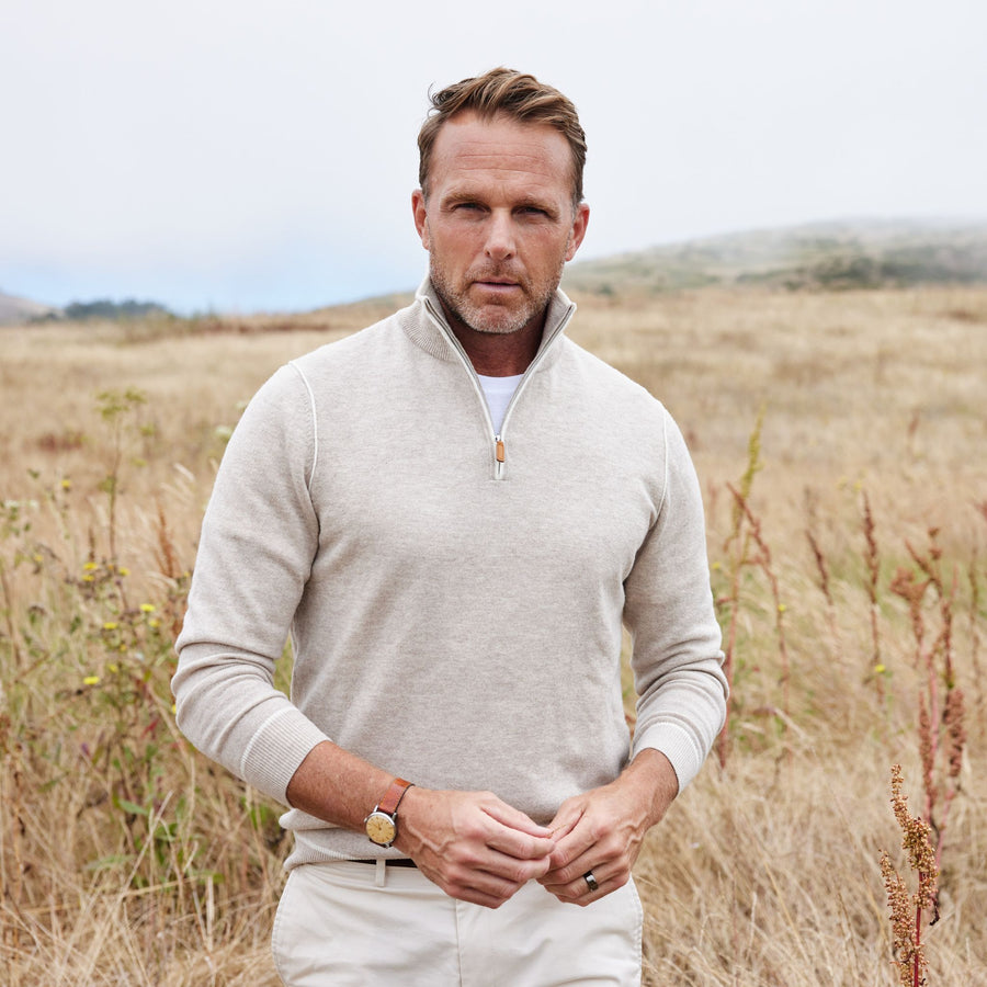 Napoli Accent Quarter Zip Wool & Cashmere Sweater Cream