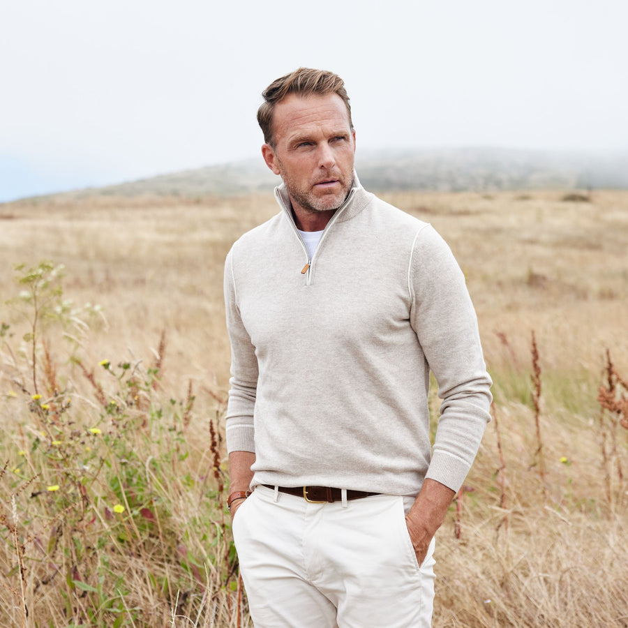 Napoli Accent Quarter Zip Wool & Cashmere Sweater Cream