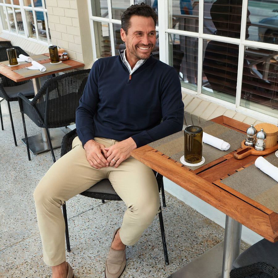 Navy Cashmere Touch Australian Merino Quarter Zip Sweater