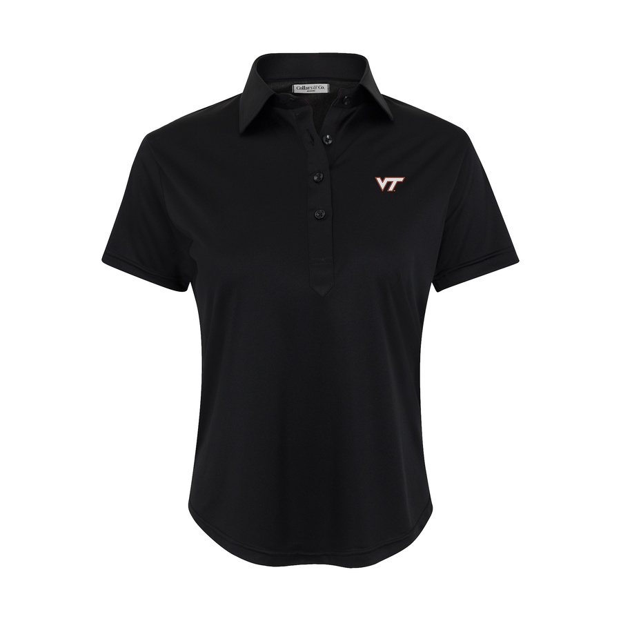 Virginia Tech Women's Cap Sleeve Semi Spread Polo Black