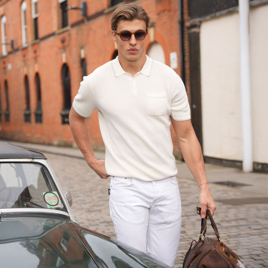 Riviera Knit Polo Ivory with Grey