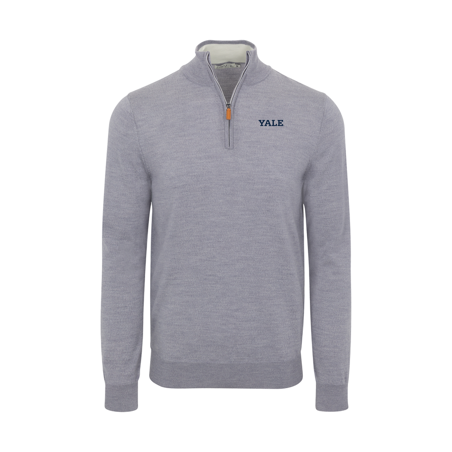 Yale Grey Melange Cashmere Touch Australian Merino Quarter Zip Sweater