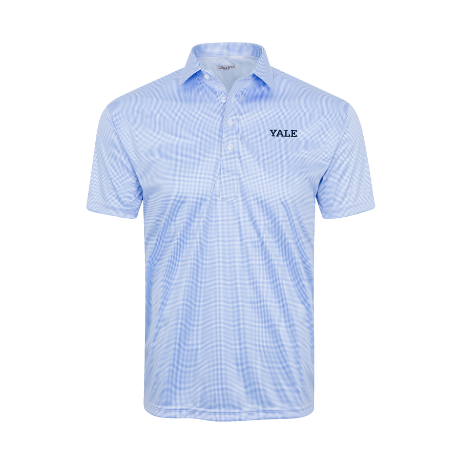Yale Semi-Spread Collar Polo Blue Houndstooth
