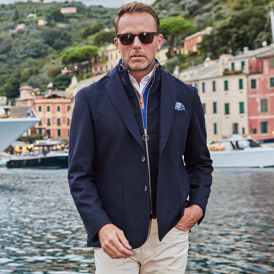 Barbaresco Wool Blend Blazer with Removable Vest Liner Navy