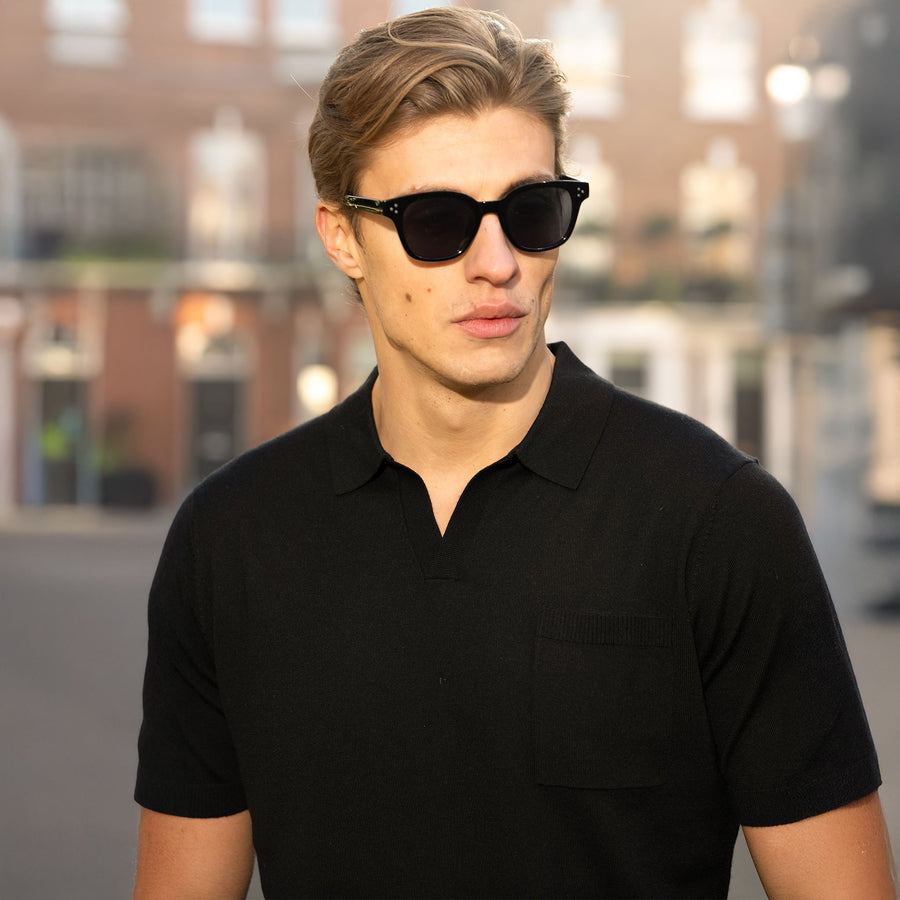 Bellagio Buttonless Short Sleeve Merino Polo Black