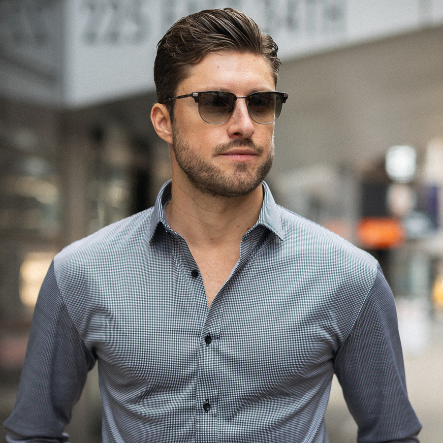 Quattro Flex Dress Shirt with Semi-Spread Collar Black Houndstooth XL / Black Houndstooth Quattro Flex Dress Shirt with Semi-Spread Collar Black Houndstooth XL / Black Houndstooth