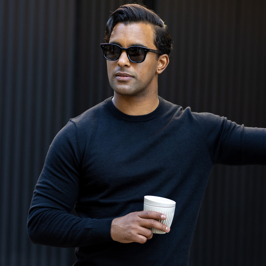 Black Luxury Touch Cotton and Cashmere Crew Neck Sweater