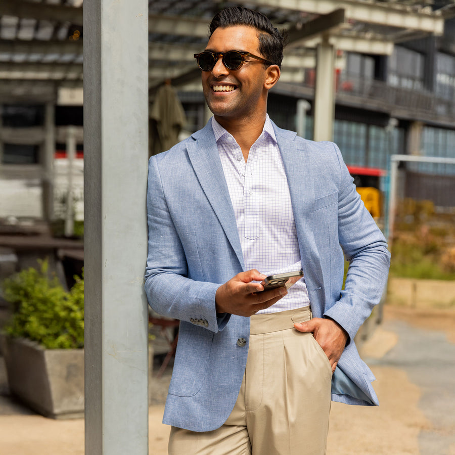 The Lorenzo Linen & Cotton Blazer Pacific Blue