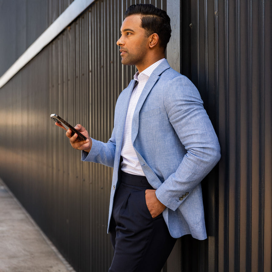 The Lorenzo Linen & Cotton Blazer Pacific Blue