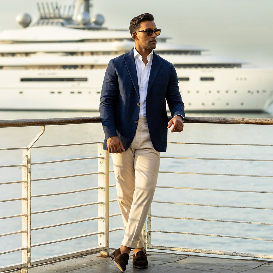 The Lorenzo Linen Cotton Blazer Navy – Collars - Main Image