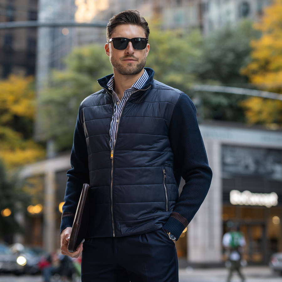 Navy long puffer jacket best sale