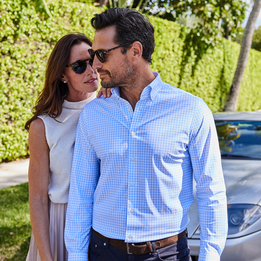 oxford dress shirt Apex Performance Dress Shirt Oxford Button Down Collar Light Blue Gingham 2XL / Light Blue Gingham